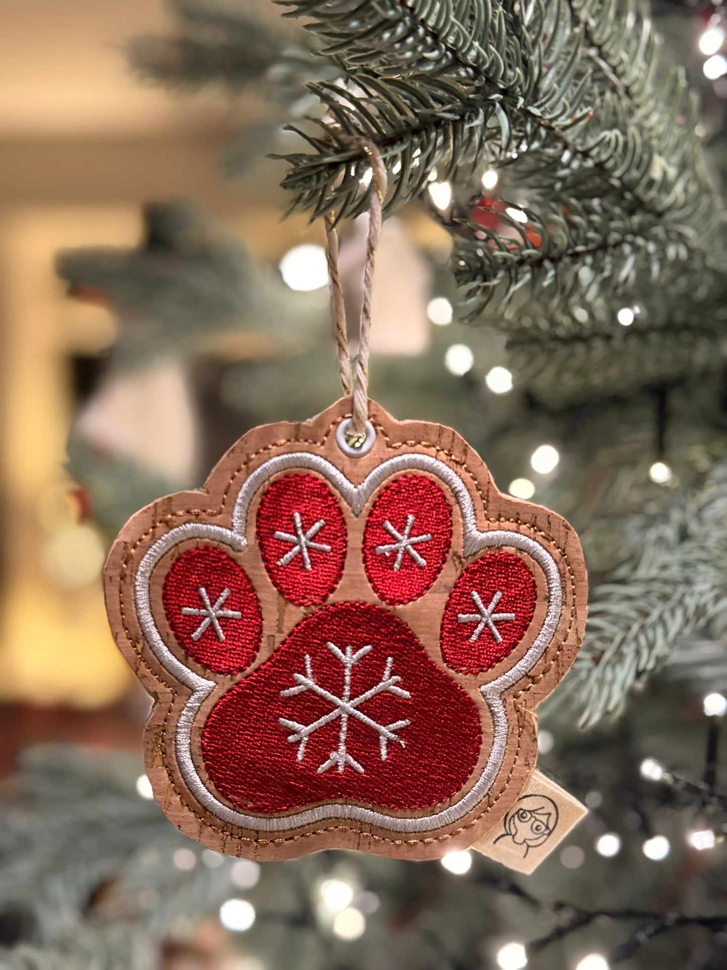 Kerstdecoratie - Geborduurd 'Poezenpootje'