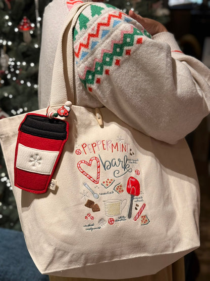 Geborduurde draagtas in kerstsfeer met Kersthanger